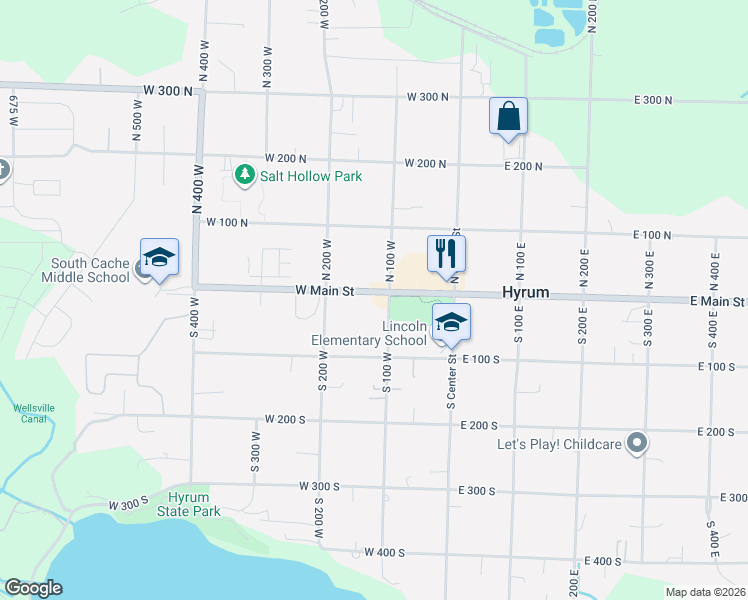 map of restaurants, bars, coffee shops, grocery stores, and more near 115 West Main Street in Hyrum