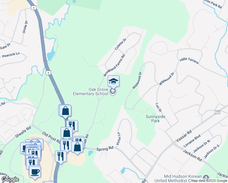 map of restaurants, bars, coffee shops, grocery stores, and more near 40 Kerr Road in Poughkeepsie