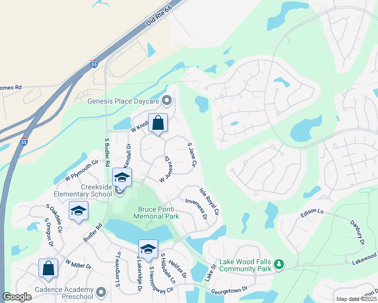 map of restaurants, bars, coffee shops, grocery stores, and more near 21711 West Jennings Court in Plainfield
