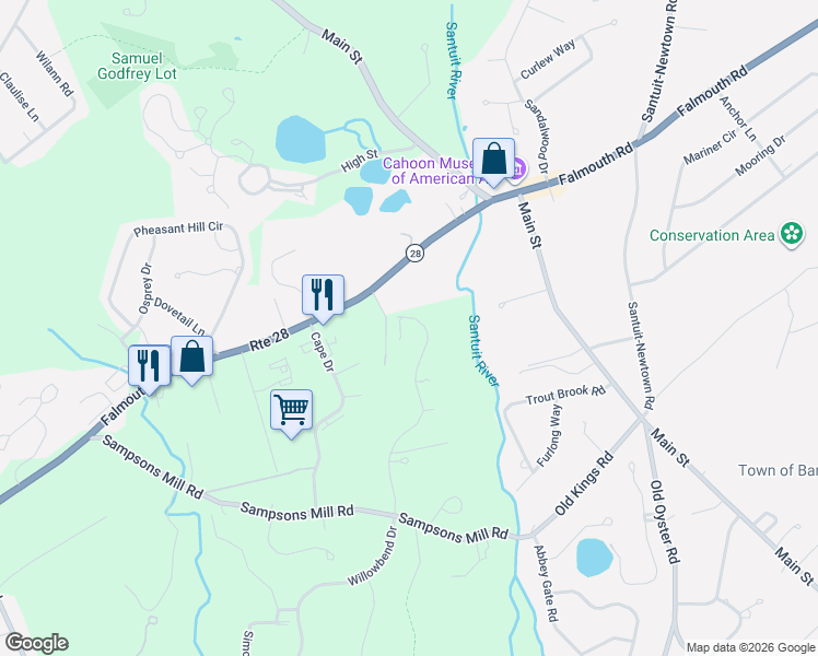 map of restaurants, bars, coffee shops, grocery stores, and more near 228 Dunrobin Rd in Mashpee