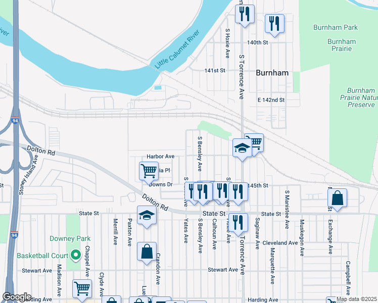 map of restaurants, bars, coffee shops, grocery stores, and more near 14343 South Yates Avenue in Chicago