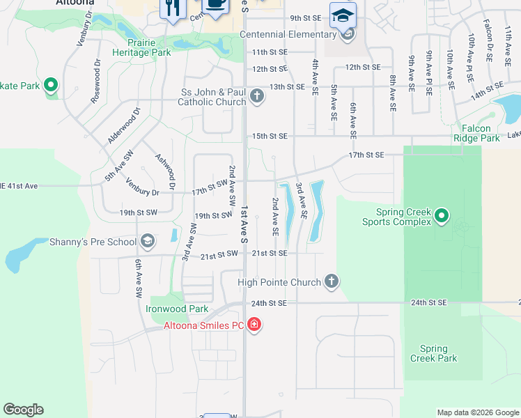 map of restaurants, bars, coffee shops, grocery stores, and more near 1815 Country Cove Lane in Altoona
