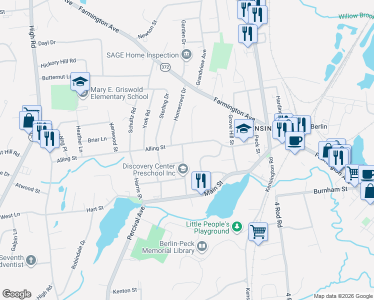 map of restaurants, bars, coffee shops, grocery stores, and more near 13 Church St in Berlin