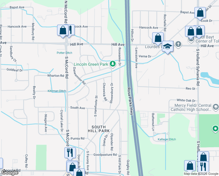 map of restaurants, bars, coffee shops, grocery stores, and more near 342 Shrewsbury Road in Holland