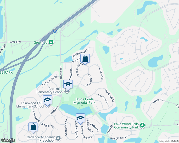 map of restaurants, bars, coffee shops, grocery stores, and more near 21741 West Jennings Court in Plainfield