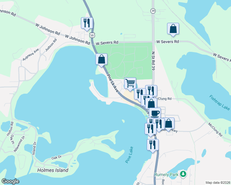 map of restaurants, bars, coffee shops, grocery stores, and more near 206 Outlook Cove Drive in La Porte