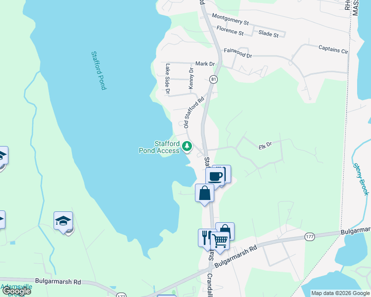 map of restaurants, bars, coffee shops, grocery stores, and more near 1041B Old Stafford Road in Tiverton