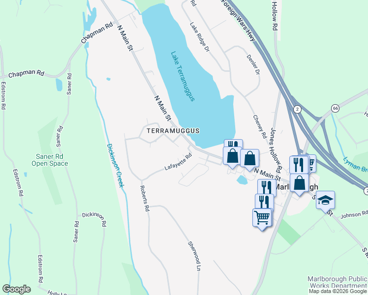 map of restaurants, bars, coffee shops, grocery stores, and more near 8 Lafayette Road in Marlborough