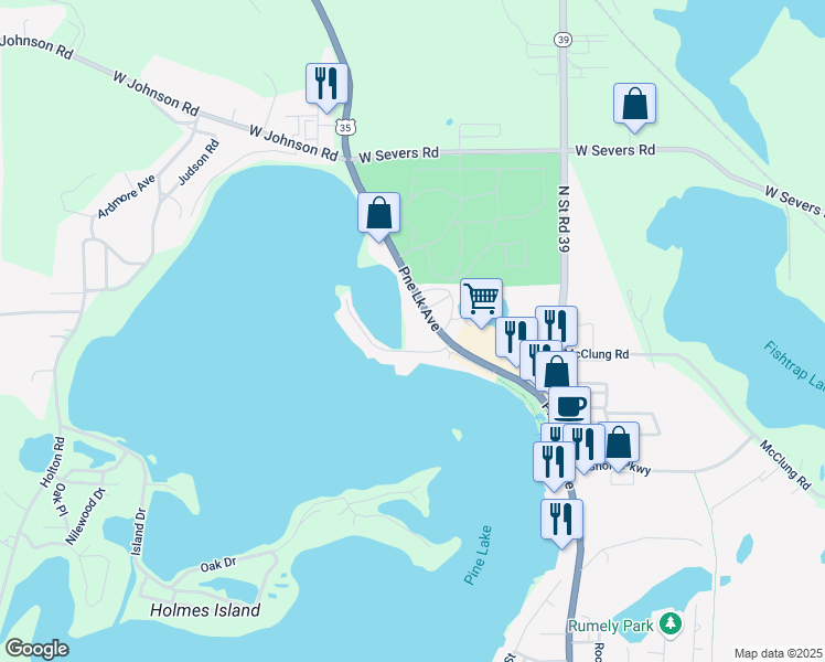 map of restaurants, bars, coffee shops, grocery stores, and more near 1310 Pine Lake Road in La Porte