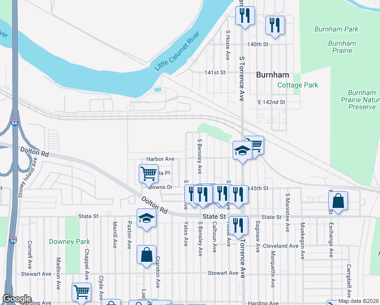 map of restaurants, bars, coffee shops, grocery stores, and more near 14343 South Yates Avenue in Chicago