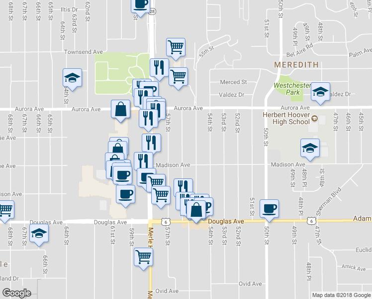 map of restaurants, bars, coffee shops, grocery stores, and more near 4025 56th Street in Des Moines