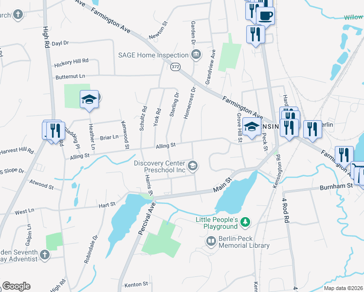map of restaurants, bars, coffee shops, grocery stores, and more near 288 Alling Street in Berlin