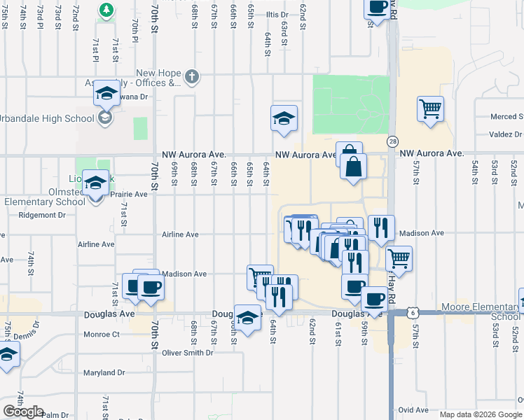 map of restaurants, bars, coffee shops, grocery stores, and more near 4017 64th Street in Urbandale