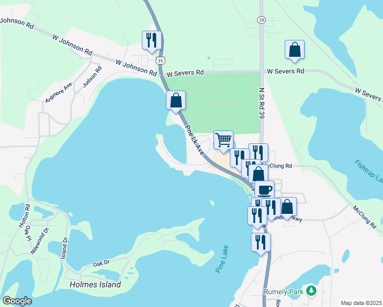 map of restaurants, bars, coffee shops, grocery stores, and more near 1310 Pine Lake Road in La Porte