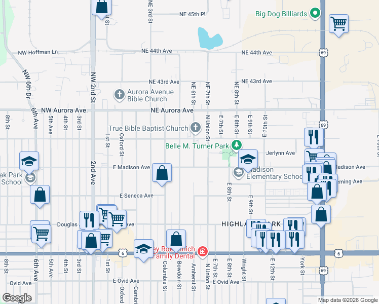 map of restaurants, bars, coffee shops, grocery stores, and more near 4024 Amherst Street in Des Moines