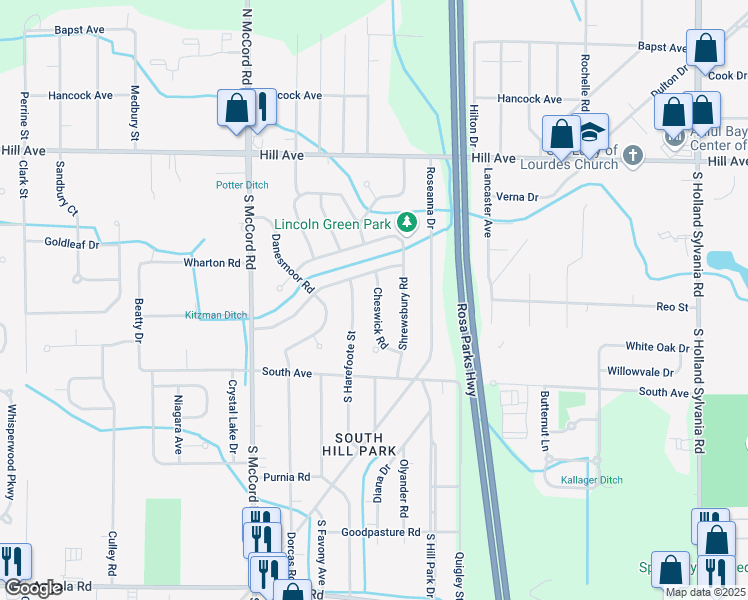 map of restaurants, bars, coffee shops, grocery stores, and more near 330 Cheswick Road in Holland