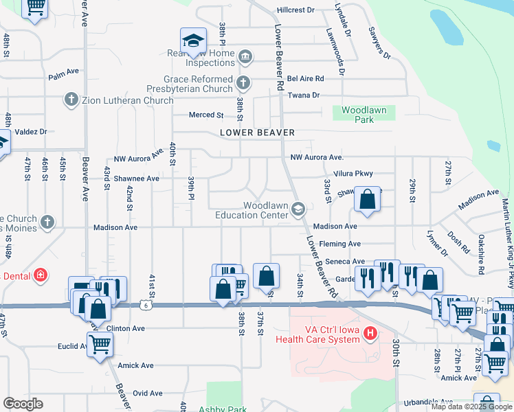 map of restaurants, bars, coffee shops, grocery stores, and more near 4024 36th Place in Des Moines