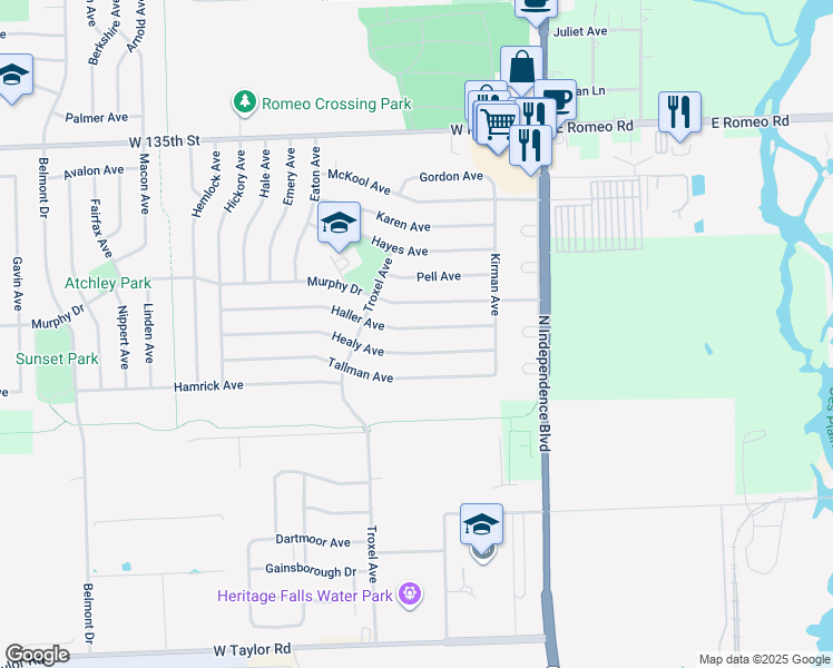 map of restaurants, bars, coffee shops, grocery stores, and more near 231 Haller Avenue in Romeoville
