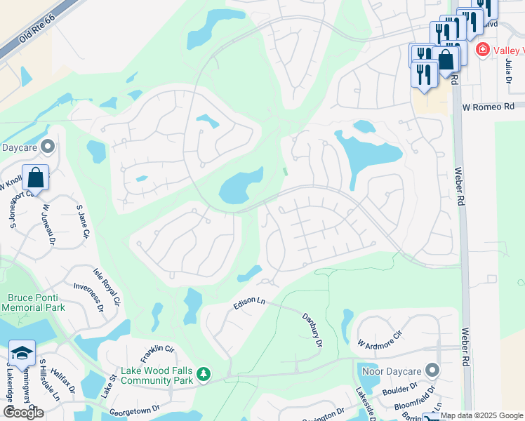 map of restaurants, bars, coffee shops, grocery stores, and more near 13750 South Bristlecone Drive in Plainfield
