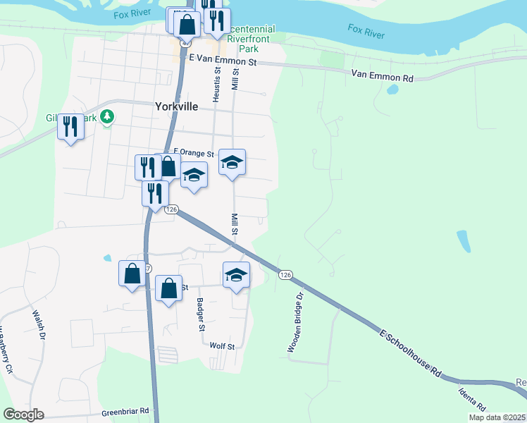map of restaurants, bars, coffee shops, grocery stores, and more near 316 Illini Drive in Yorkville