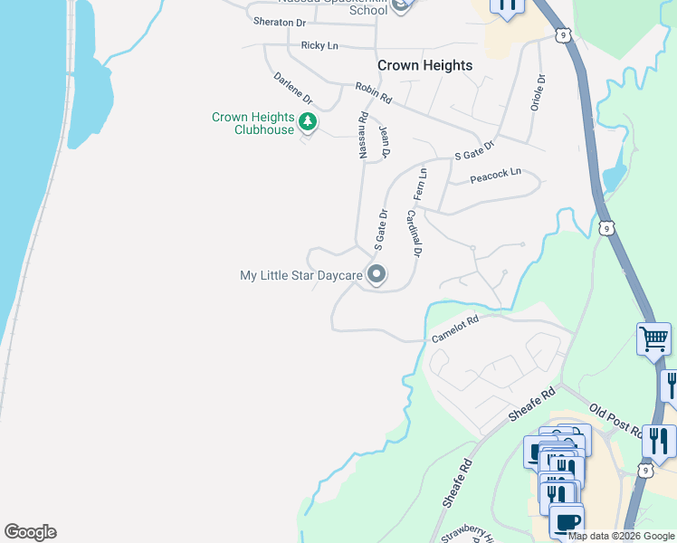 map of restaurants, bars, coffee shops, grocery stores, and more near 1 Maisie Court in Poughkeepsie