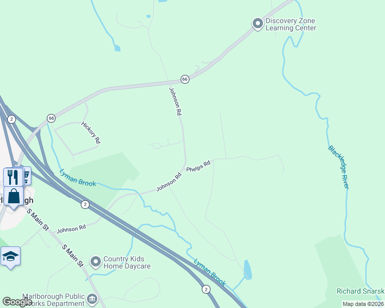 map of restaurants, bars, coffee shops, grocery stores, and more near 76 Johnson Road in Marlborough