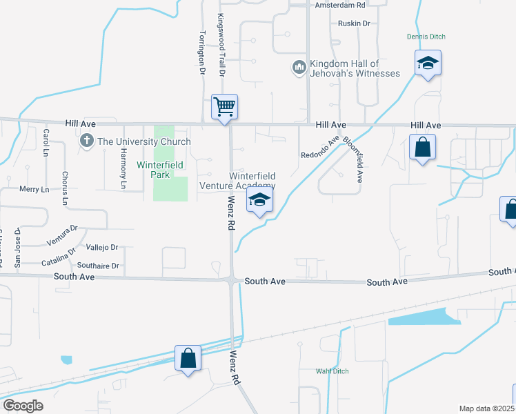 map of restaurants, bars, coffee shops, grocery stores, and more near 305 Wenz Road in Toledo