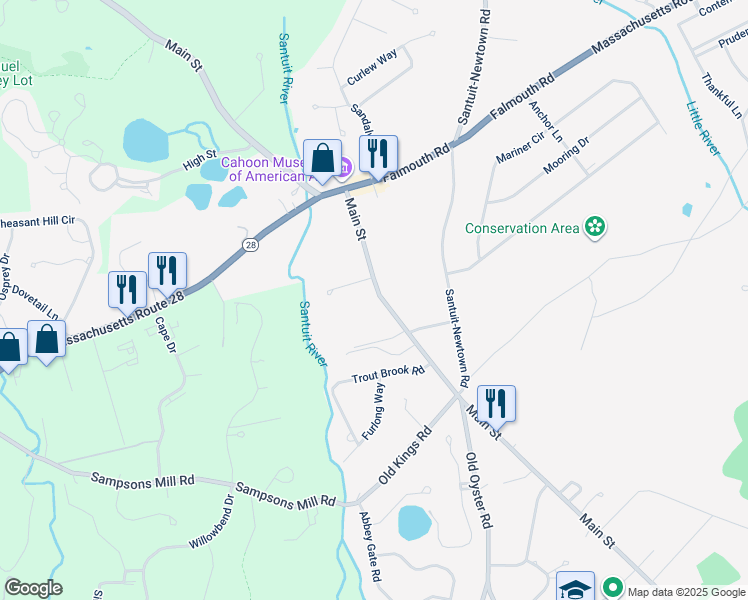 map of restaurants, bars, coffee shops, grocery stores, and more near 131 Main Street in Barnstable