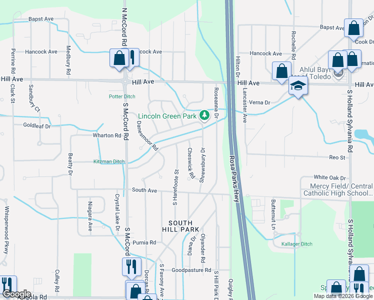 map of restaurants, bars, coffee shops, grocery stores, and more near 316 Cheswick Road in Holland