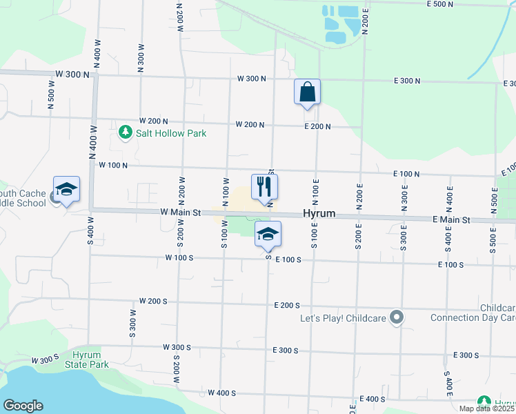map of restaurants, bars, coffee shops, grocery stores, and more near 26 West Main Street in Hyrum