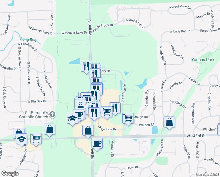 map of restaurants, bars, coffee shops, grocery stores, and more near 14052 South Belmont Drive in Homer Glen