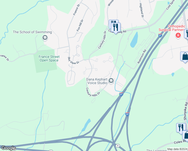 map of restaurants, bars, coffee shops, grocery stores, and more near 102 The Arbors in Rocky Hill