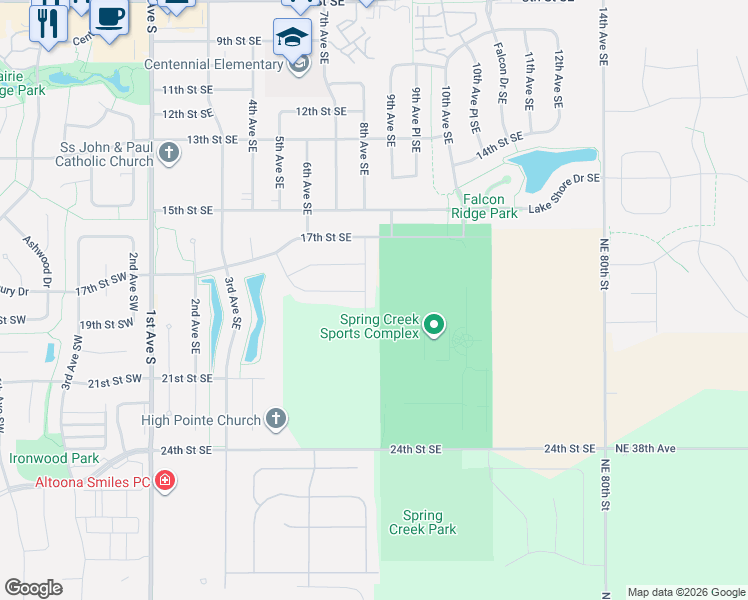 map of restaurants, bars, coffee shops, grocery stores, and more near 1904 8th Avenue Southeast in Altoona