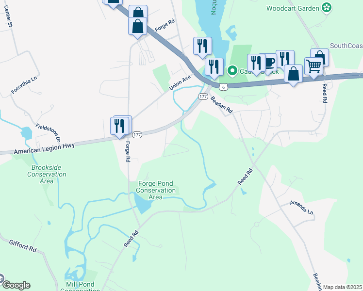 map of restaurants, bars, coffee shops, grocery stores, and more near 1177 American Legion Highway in Westport