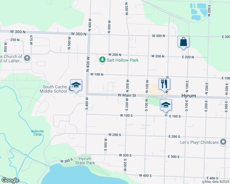 map of restaurants, bars, coffee shops, grocery stores, and more near 259 West 20 North in Hyrum