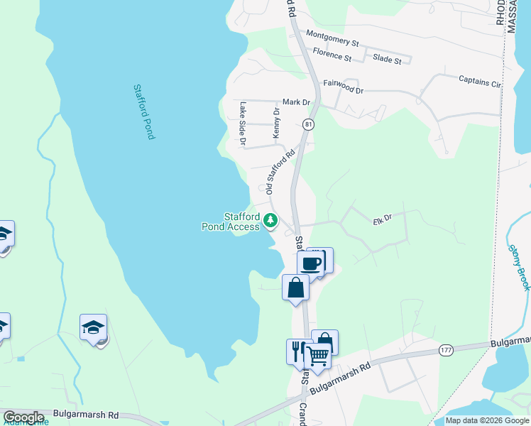 map of restaurants, bars, coffee shops, grocery stores, and more near 1041B Old Stafford Road in Tiverton