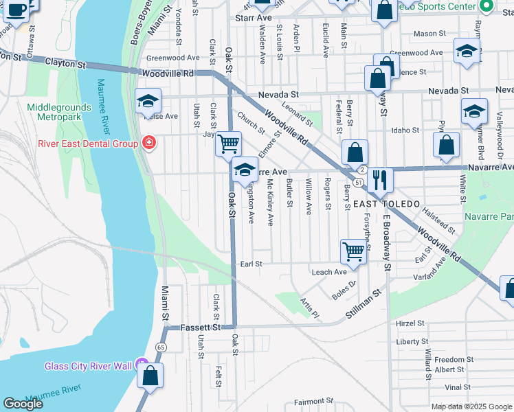 map of restaurants, bars, coffee shops, grocery stores, and more near 878 Mc Kinley Avenue in Toledo