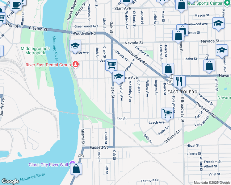 map of restaurants, bars, coffee shops, grocery stores, and more near 872 Kingston Avenue in Toledo