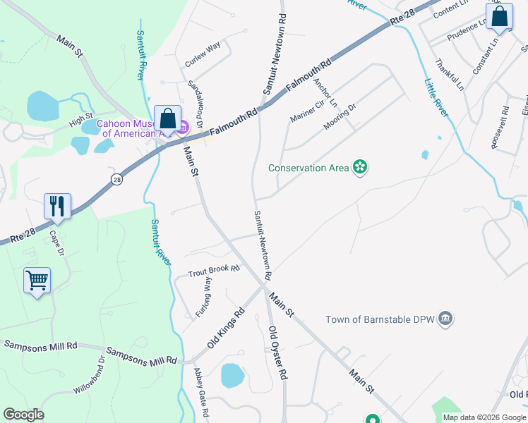 map of restaurants, bars, coffee shops, grocery stores, and more near 44 Banfield Drive in Barnstable