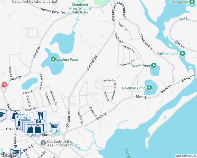 map of restaurants, bars, coffee shops, grocery stores, and more near 11 Tea Lane in Barnstable