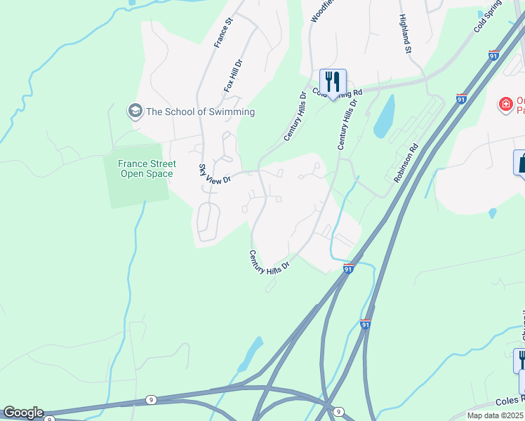 map of restaurants, bars, coffee shops, grocery stores, and more near 105 The Arbors in Rocky Hill