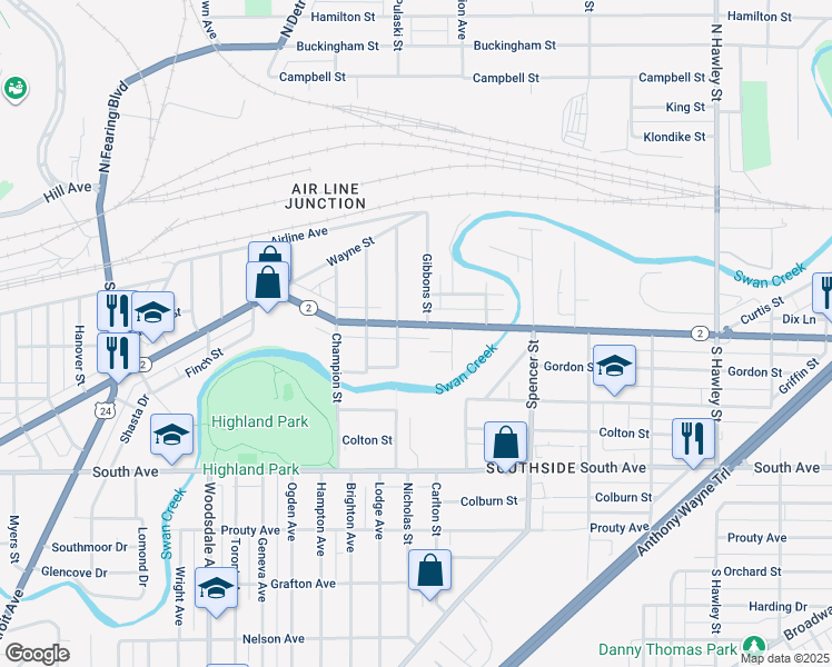 map of restaurants, bars, coffee shops, grocery stores, and more near in Toledo