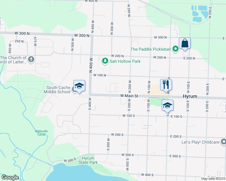 map of restaurants, bars, coffee shops, grocery stores, and more near 284 West 20 North in Hyrum