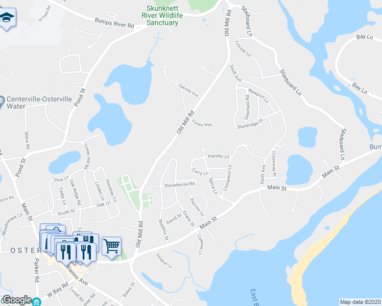 map of restaurants, bars, coffee shops, grocery stores, and more near 16 Curry Lane in Barnstable