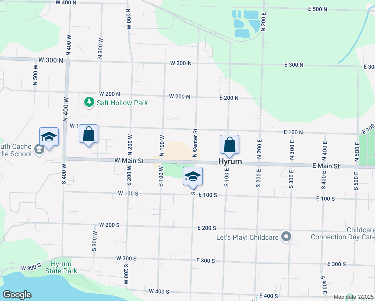 map of restaurants, bars, coffee shops, grocery stores, and more near 45 West 150 North in Hyrum
