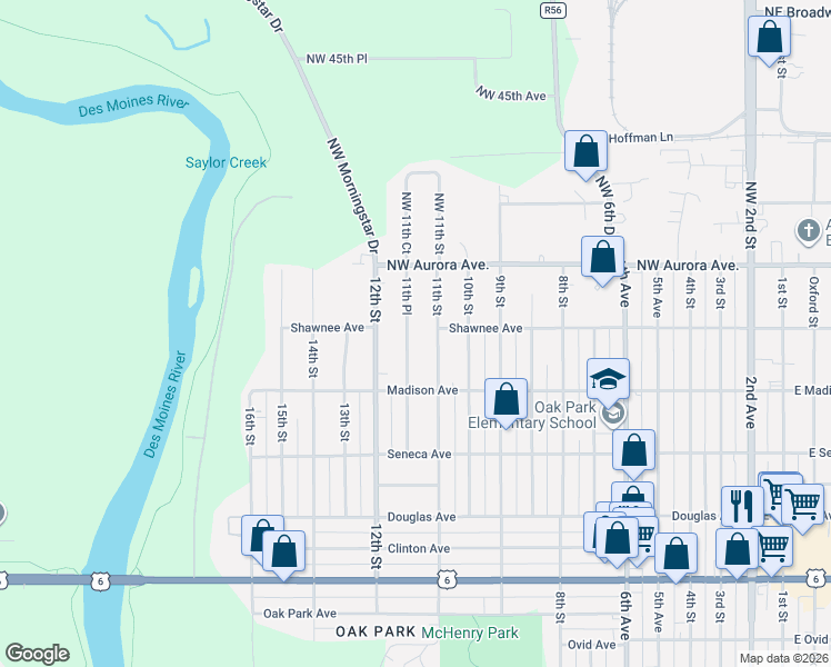 map of restaurants, bars, coffee shops, grocery stores, and more near 4115 11th Place in Des Moines