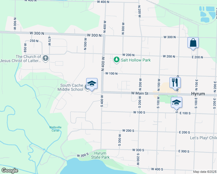 map of restaurants, bars, coffee shops, grocery stores, and more near 365 West Main Street in Hyrum