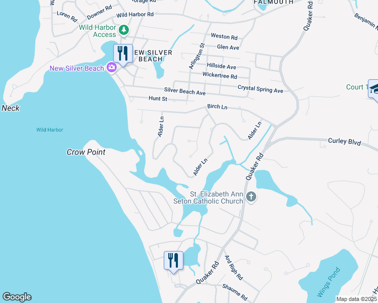 map of restaurants, bars, coffee shops, grocery stores, and more near 10 Aspen Lane in Falmouth