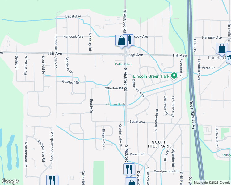 map of restaurants, bars, coffee shops, grocery stores, and more near 6832 Wharton Road in Holland