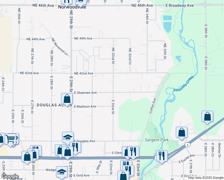map of restaurants, bars, coffee shops, grocery stores, and more near 4131 East 32nd Street in Des Moines